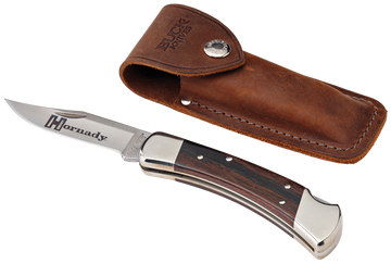 Hornady Buck 110 Folding Hunter 3.75" 420HC Plain Edge Lockback Knife - Brown Macassar Ebony Dymondwood