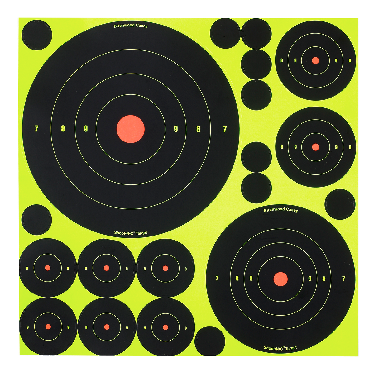 Birchwood Casey Shoot-N-C Reactive Target Variety Pack 1"/2"/3"/5.5"/8" Bullseye Self-Adhesive Paper 50-Pack