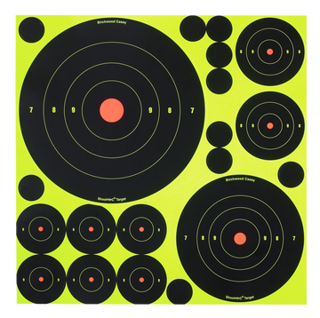 Birchwood Casey Shoot-N-C Reactive Target Variety Pack 1"/2"/3"/5.5"/8" Bullseye Self-Adhesive Paper 50-Pack
