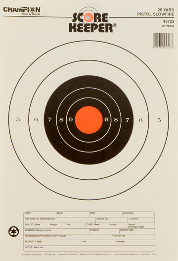 Champion Targets Score Keeper Slow Fire 25 yd Pistol 11" x 16" Hanging Paper Target 12 Pack