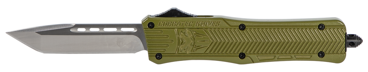 CobraTec Knives CTK-1 Medium 3" OTF Tanto Plain D2 Steel OD Green Aluminum Handle