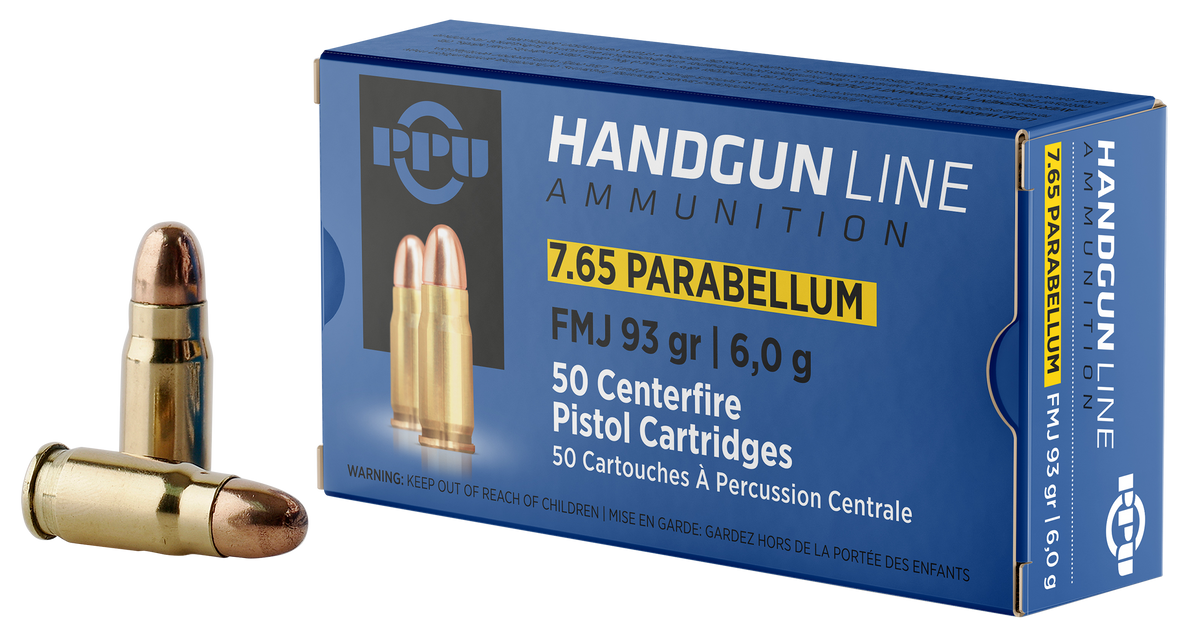 PPU PPH765P Handgun 7.65x21mm Parabellum 93gr Full Metal Jacket - Box or Case