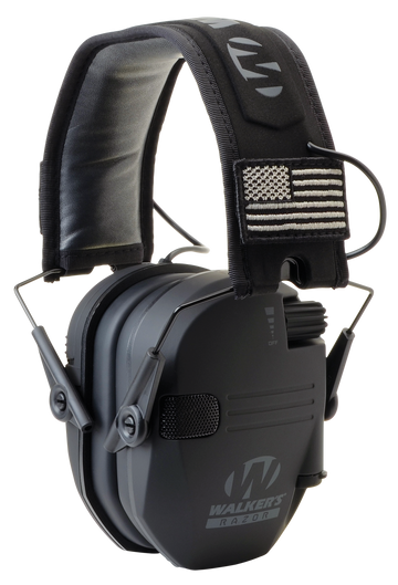 Walkers Game Ear Razor Patriot Slim Electronic Muff 23 dB Over the Head Black w/Flag Patch