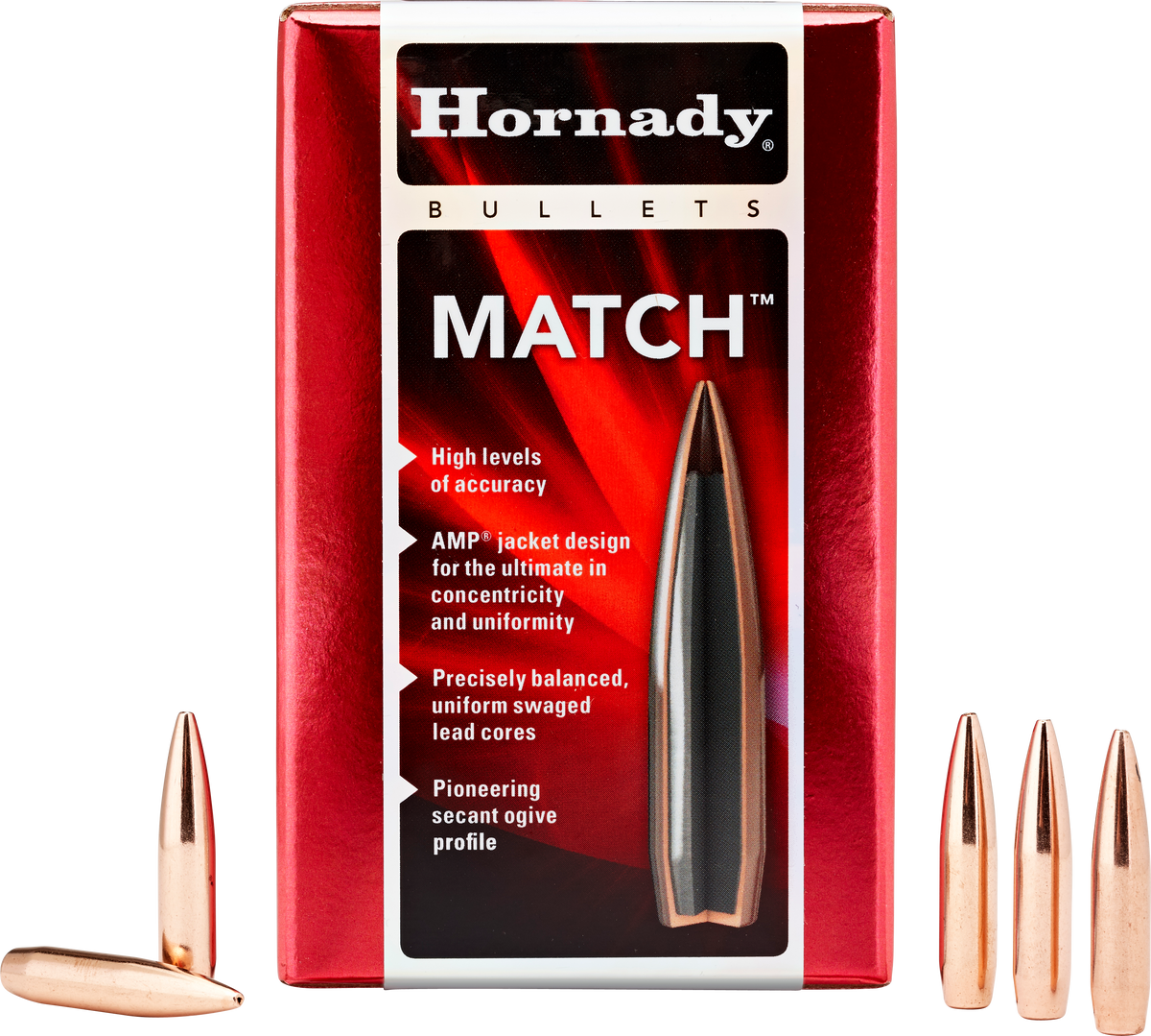 Hornady Match 30 Cal .308 168 gr Hollow Point Boat Tail Reloading Bullets - 100/Box