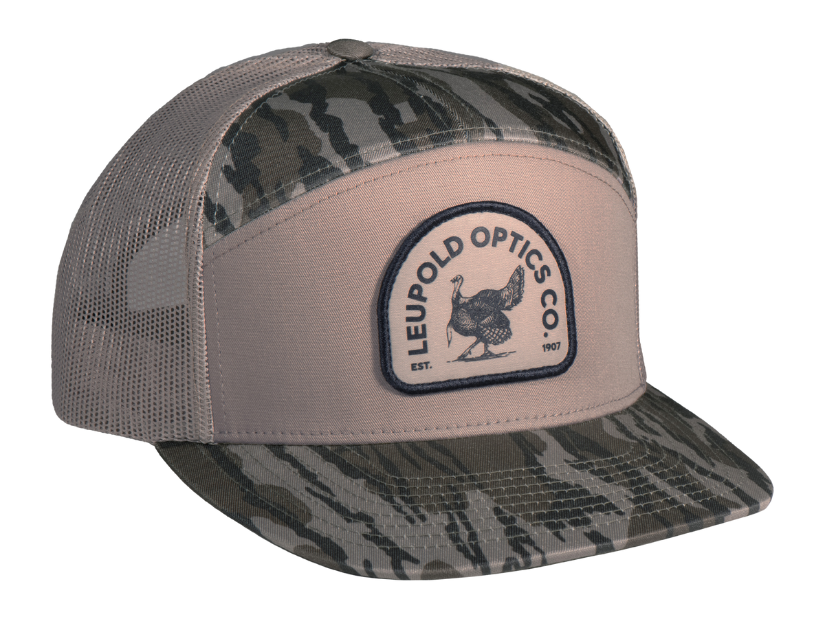 Leupold Turkey 7-Panel Trucker Hat - Khaki/Mossy Oak Bottomland
