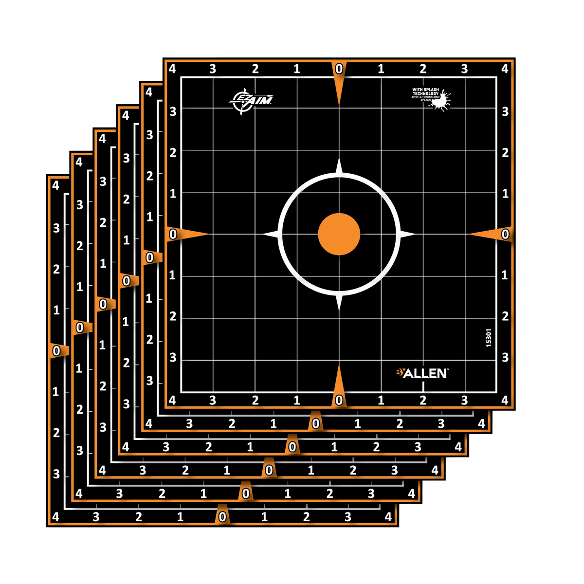 EZ-Aim 15301 Splash Reactive 8" Sight-In Grid Self-Adhesive Paper Target Black/Orange - 6 Pack