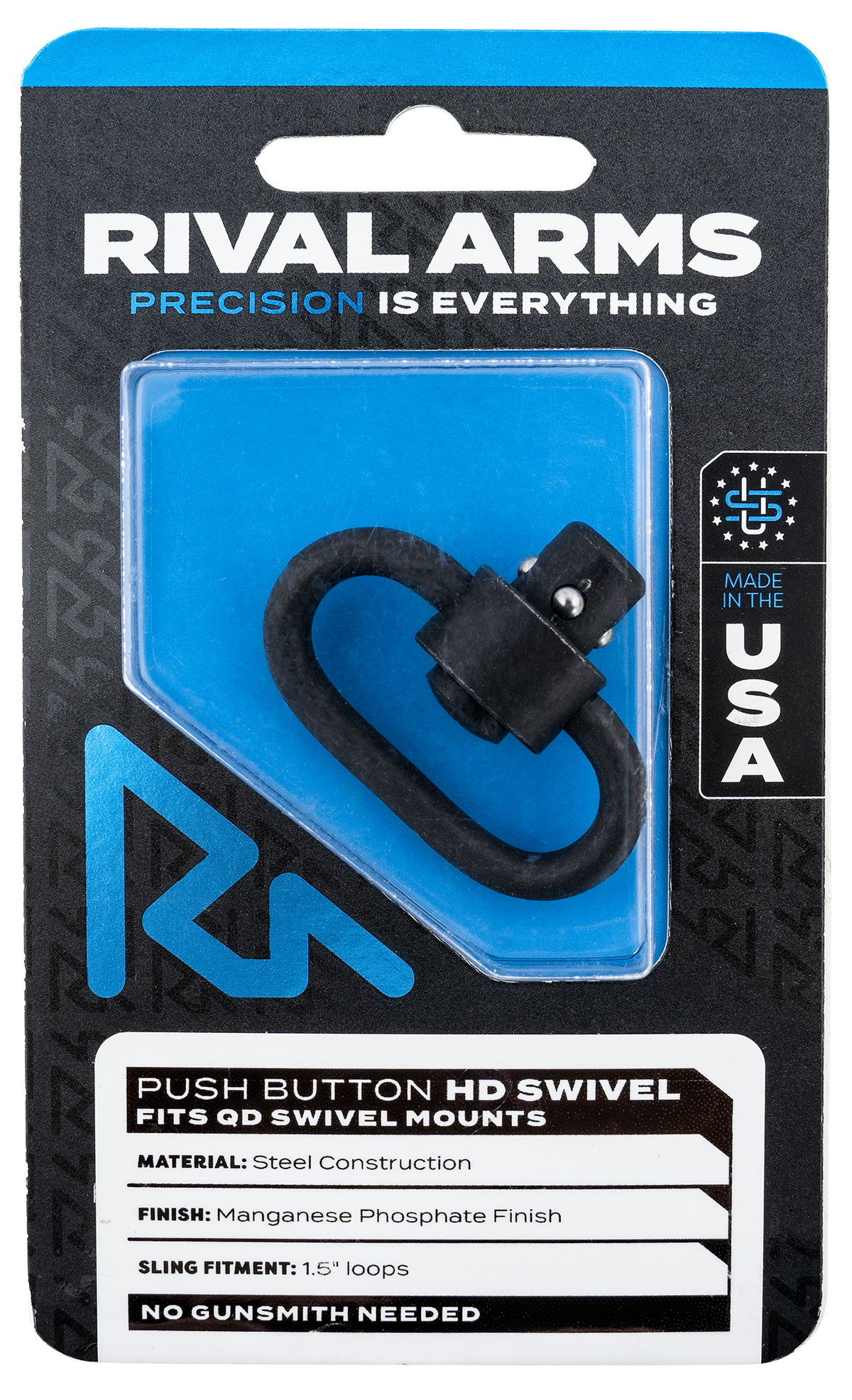 Rival Arms HD Swivel Single 1.25" Loop Black Manganese Phosphate Steel QD Push Button