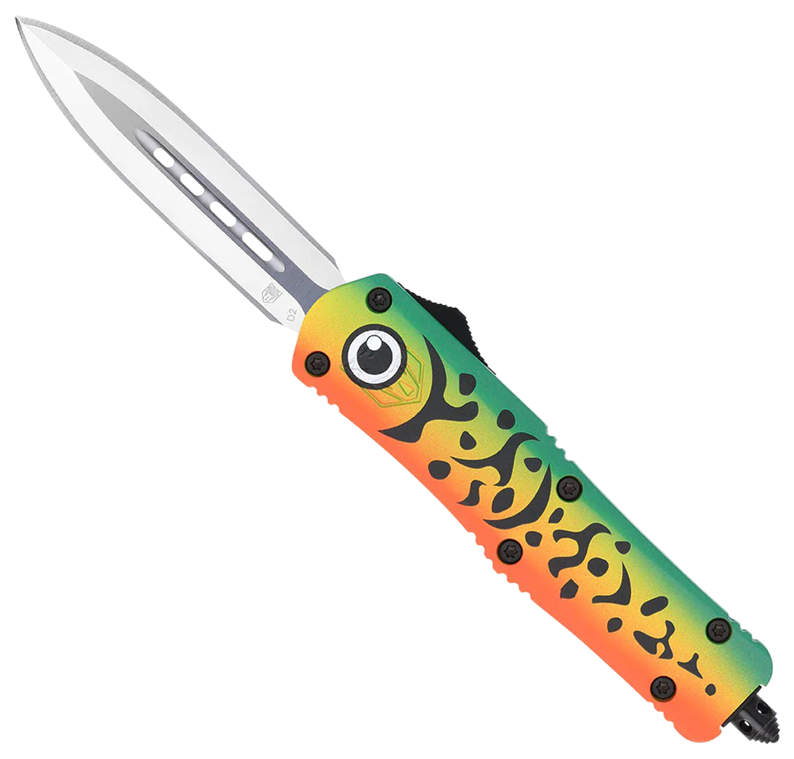 CobraTec FS-3 Fishing Lure 3" OTF Dagger Plain D2 Steel Green Aluminum Handle