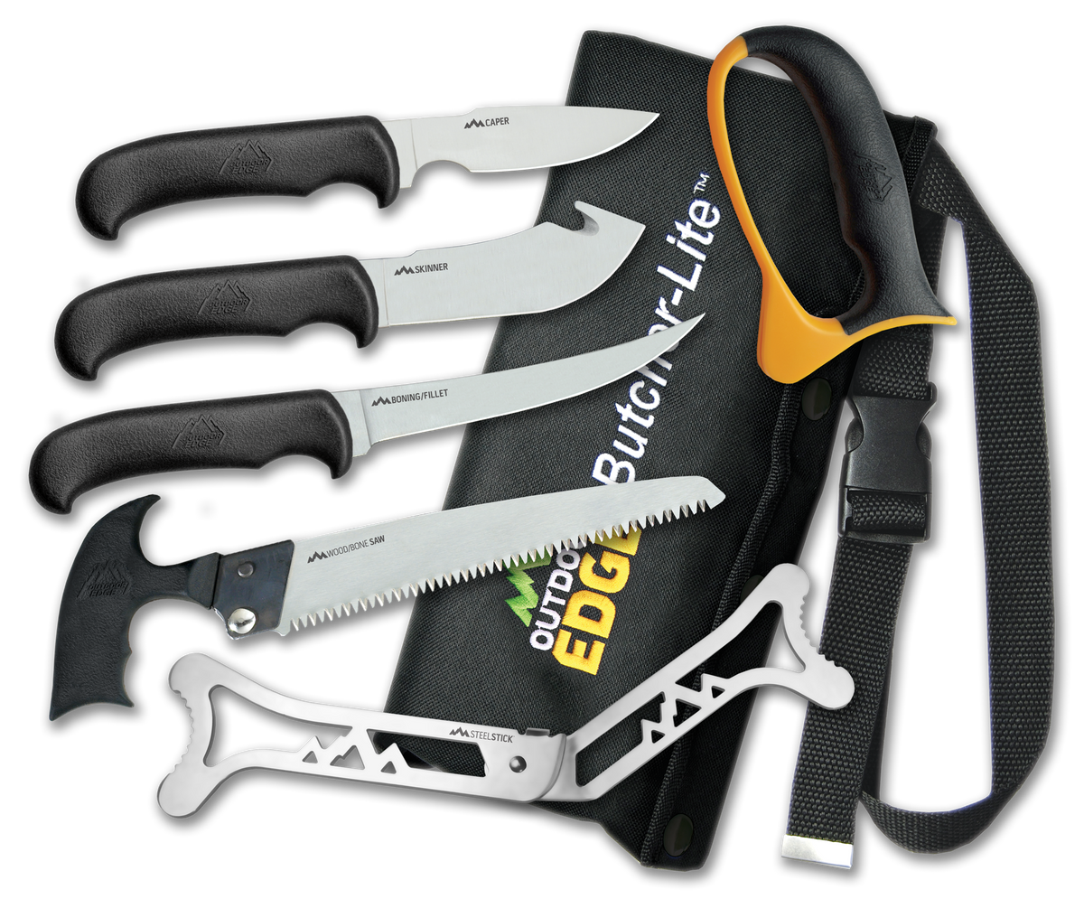 Outdoor Edge BL1 ButcherLite 4.30"/4.50"/5.9"/6" Folding Plain/Saw 420J2 SS FRN Black Handle 8-Pc Kit