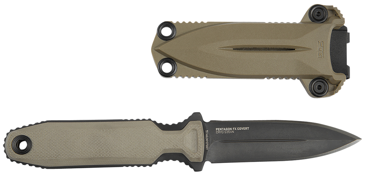 S.O.G Pentagon FX Covert 3.41" Spear Point Plain Fixed Blade Knife - Flat Dark Earth G10