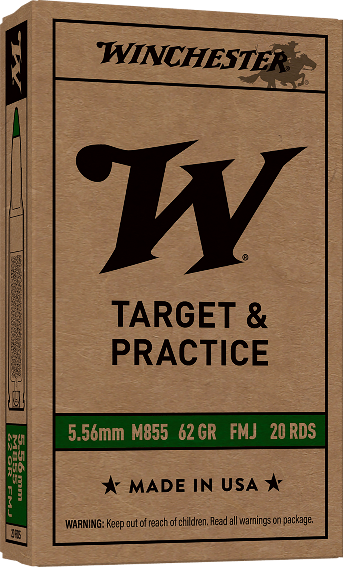 Winchester Ammo USA M855 Green Tip 5.56x45mm NATO 62gr Full Metal Jacket Lead Core 20 Bx/50 Cs - Box or Case