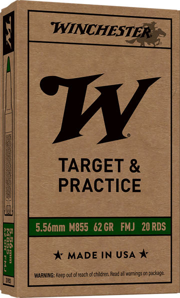 Winchester Ammo USA M855 Green Tip 5.56x45mm NATO 62gr Full Metal Jacket Lead Core 20 Bx/50 Cs - Box or Case