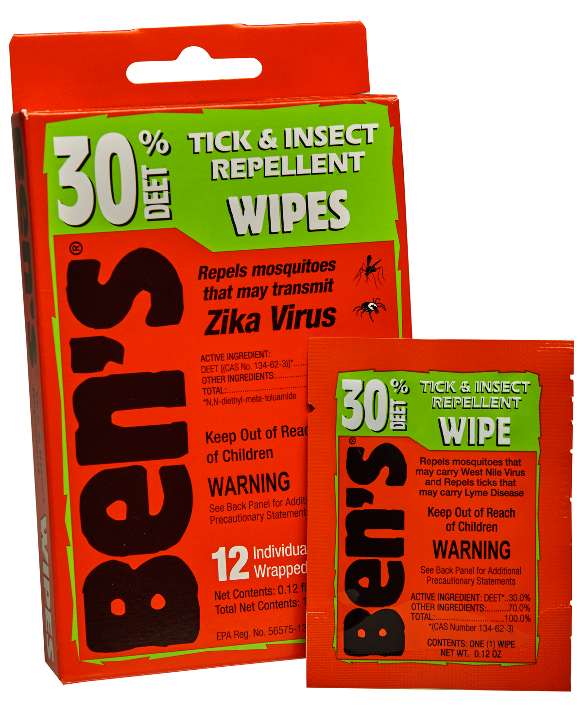 Ben's 30 Tick & Insect Repellent Wipes 30% DEET 12-Pack Odorless