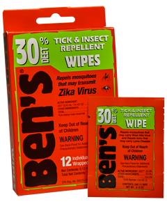 Ben's 30 Tick & Insect Repellent Wipes 30% DEET 12-Pack Odorless