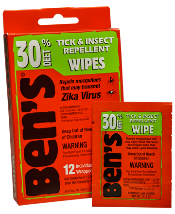 Ben's 30 Tick & Insect Repellent Wipes 30% DEET 12-Pack Odorless
