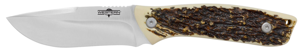 Camillus Western Crosstrail 4.25" Fixed Drop Point 420 Steel Titanium Bonded Stag Antler Handle