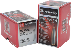 Hornady ELD Match .22 Cal .224 75 gr Polymer Tip Reloading Bullets - 100/Box