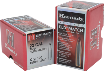 Hornady ELD Match .22 Cal .224 75 gr Polymer Tip Reloading Bullets - 100/Box