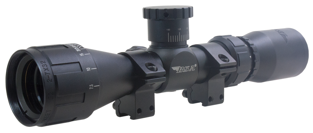 BSA Sweet 22 AO Compact 2-7x32mm 30/30 Duplex 1" Tube Rifle Scope - Black Matte