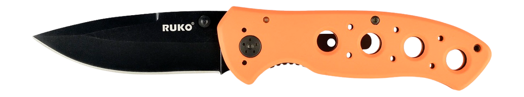 Rynoblade Knives RUKO 3.25" Folding Plain Oxide 440A Stainless - Blaze Orange Aluminum Handle