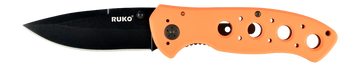 Rynoblade Knives RUKO 3.25" Folding Plain Oxide 440A Stainless - Blaze Orange Aluminum Handle