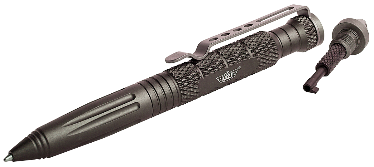 Uzi Accessories Tactical Pen 6" Gun Metal Aluminum Glass Breaker/Cuff Key