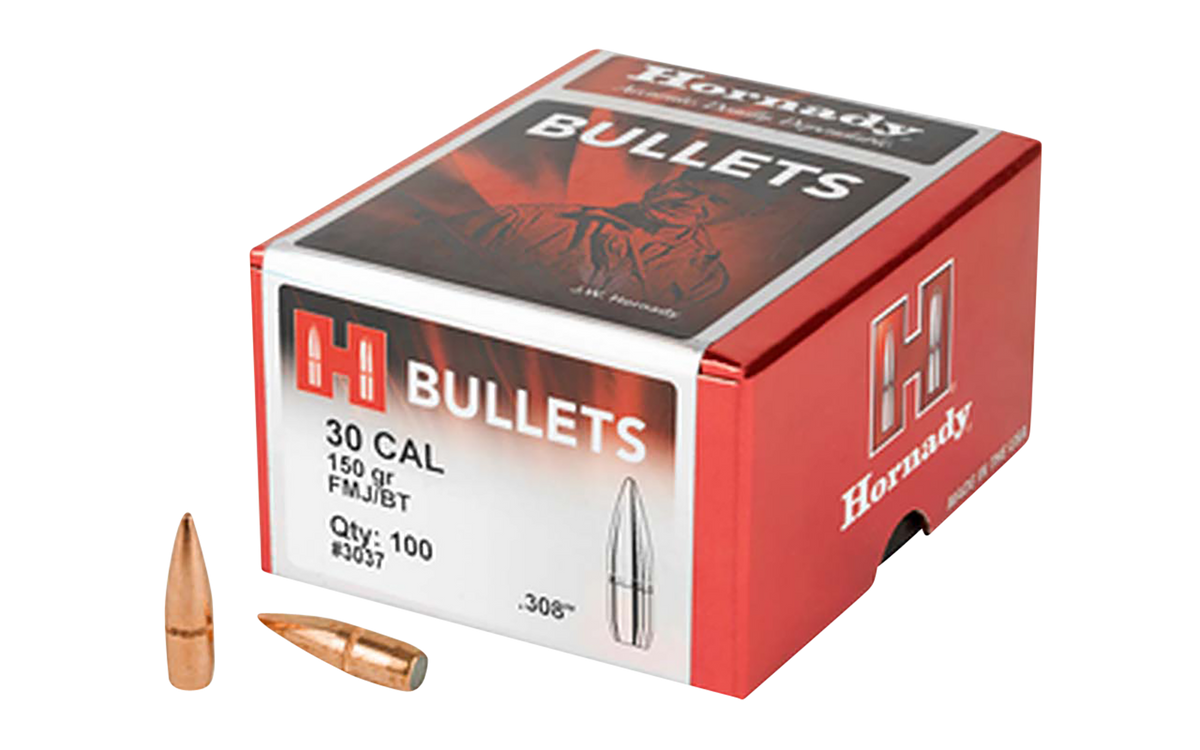 Hornady Traditional 30 Cal .308 150 gr FMJ-BT Bullets - 100/Box