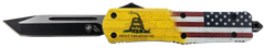 Templar Knife LDTOM231 Gen II Don't Tread On Me Large 3.50" OTF Tanto Plain 440C Black Oxide Stonewashed Yellow Aluminum Handle