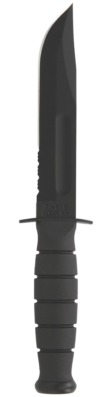 Ka-Bar 1257 Short Fight/Utility 5.25" Clip Point Part Serrated 1095 Cro-Van Black Kraton G Handle Fixed Blade Knife
