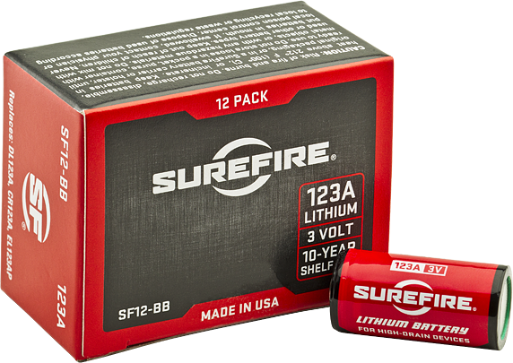 Surefire SF12BB 123A CR123A Lithium 3V 1,550 mAh Batteries (12-Pack) - Red/Black