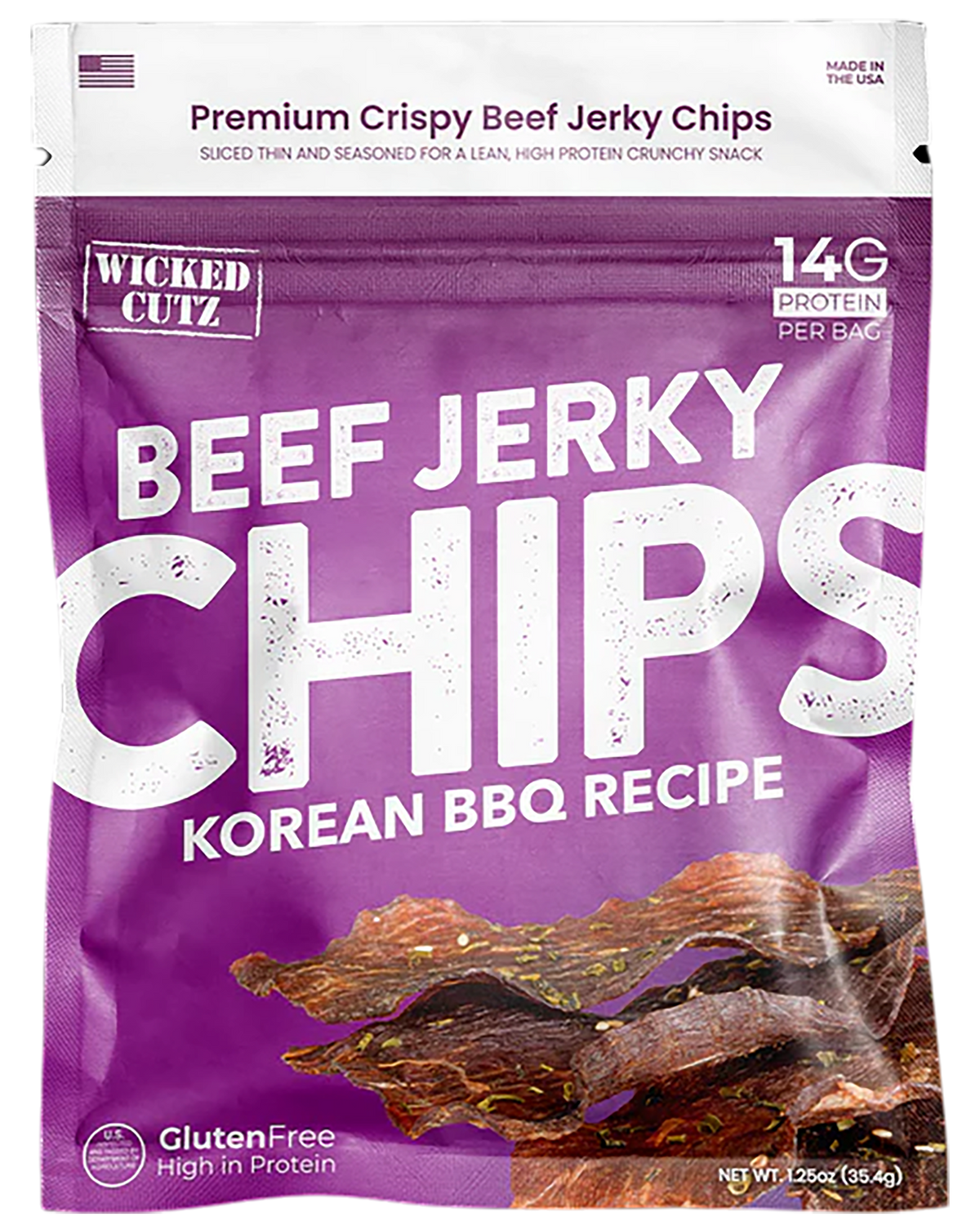 Wicked Cutz Korean BBQ Beef Jerky Chips 1.25 oz 8 Pack