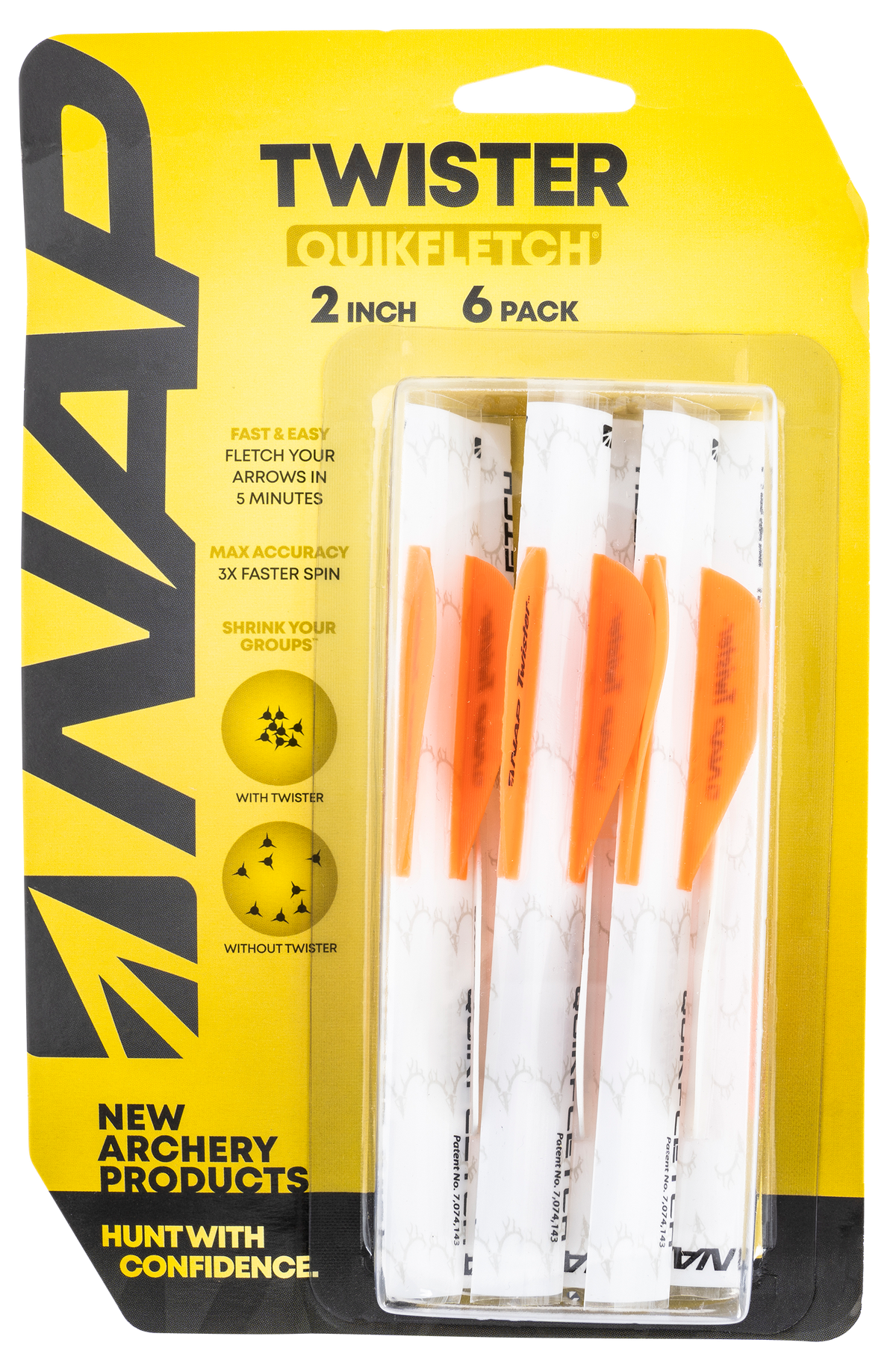 NAP Quickfletch Twister 2" White/Orange Fletching - 6 Pack