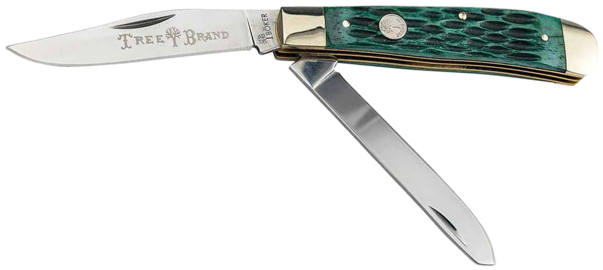 Boker Trapper 2.0 D2 Steel Clip Point/Spey Plain Green Jigged Bone 4.25" Folding Knife