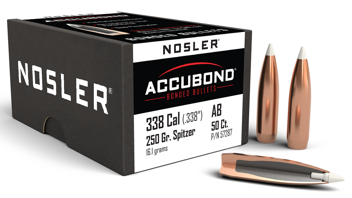 Nosler AccuBond .338 250gr Spitzer Reloading Bullets - 50/Box