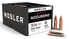 Nosler AccuBond 25 Cal .257 110gr Spitzer Point Boat Tail Reloading Bullets - 50/Box