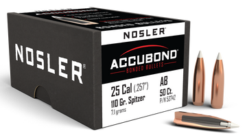 Nosler AccuBond 25 Cal .257 110gr Spitzer Point Boat Tail Reloading Bullets - 50/Box