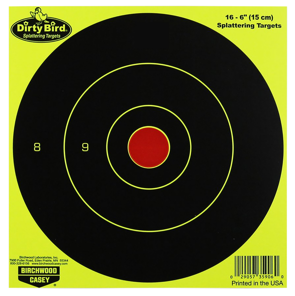 Birchwood Casey Dirty Bird 6" Bullseye Hanging Paper Target Black/Yellow 16 Per Pkg