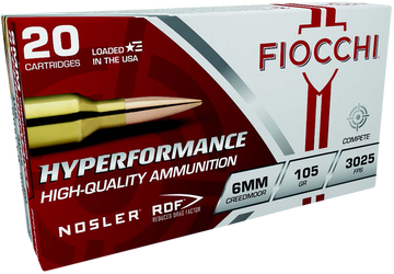 Fiocchi Hyperformance Match 6mm Creedmoor 105gr Nosler Reduced Drag Factor 20 Rd - Box or Case