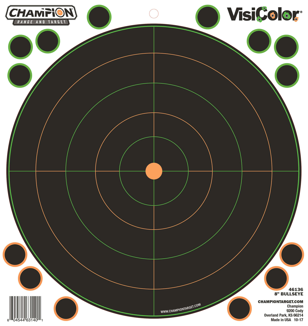 Champion Targets VisiColor Self-Adhesive Paper 8" Bullseye Black/White 5 Pack