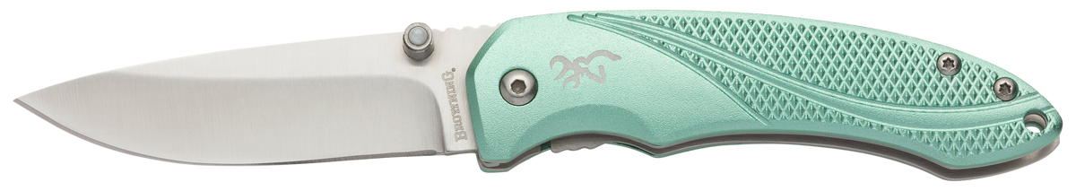 Browning Allure EDC 2.88" Folding Drop Point Plain 7Cr17MoV SS Pocket Knife - Mint Green Aluminum Handle
