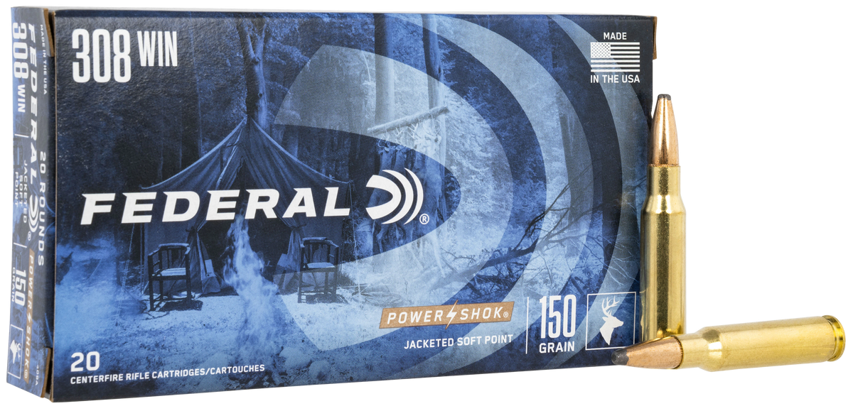 Federal 308A Power-Shok  308Win 150gr Jacketed Soft Point 20 Per Box/10 Case