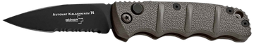 Boker Plus Kalashnikov 2.52" D2 Drop Point Plain/Serrated Push Button Gray Aluminum Handle
