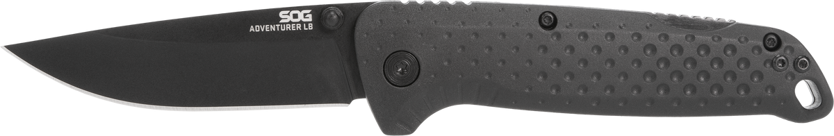 S.O.G Adventure LB 3.5" Folding Drop Point Plain 5Cr15MoV Black TiNi Blade - Black GRN Handle
