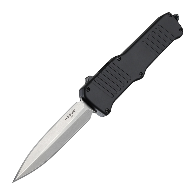 Hogue Incursion OTF 3.9" Double Edge Dagger 154CM Stone Tumbled Automatic - Matte Black Aluminum