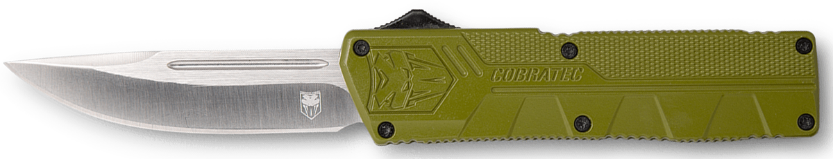 CobraTec Knives Lightweight 3.25" OTF Drop Point Plain D2 Steel OD Green Aluminum Handle
