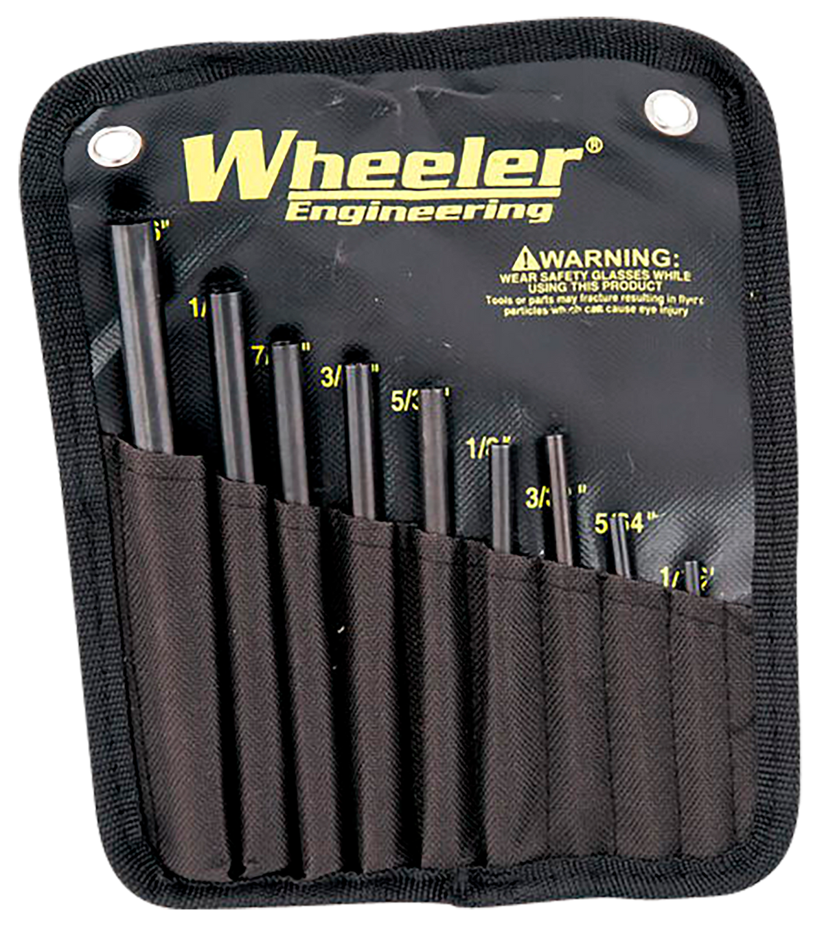 Wheeler 710910 Roll Pin Punch Set Starter Set 9-Piece 1/16-5/16 Black/Yellow Steel
