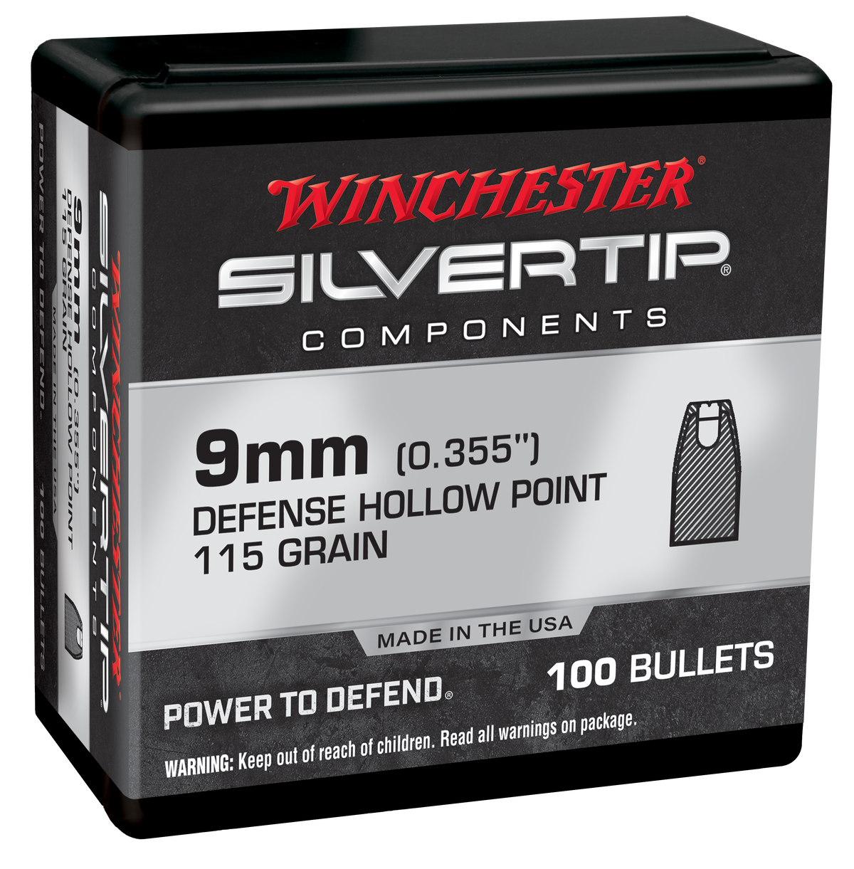 Winchester Ammo Silvertip Hollow Point 9mm 115gr Reloading Bullets - 100/Box