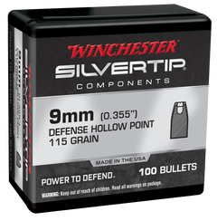 Winchester Ammo Silvertip Hollow Point 9mm 115gr Reloading Bullets - 100/Box