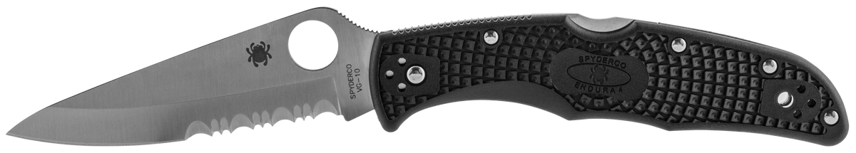 Spyderco C10PSBK Endura 4 Lightweight 3.75" VG-10 Drop Point Part Serrated FRN Black Handle Folding Knife