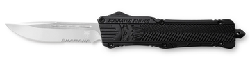 CobraTec CTK-1 Large 3.75" OTF Drop Point Part Serrated D2 Steel Black Aluminum Handle
